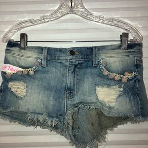 WILDFOX jean pom pom shorts